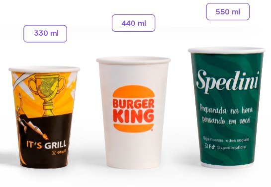 Copos de papel de 330ml, 440ml e 550ml