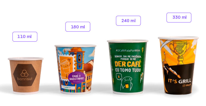 Copos de papel de 110ml, 180ml, 240ml e 330ml