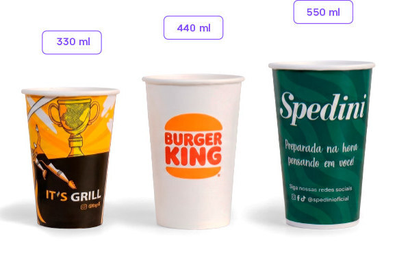 Copos de papel de 330ml, 440ml e 550ml