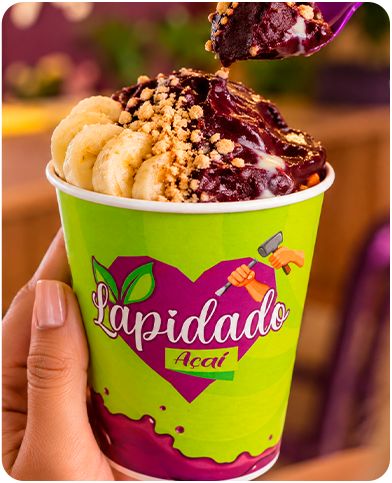 Pote de papel personalizado com açaí e complementos